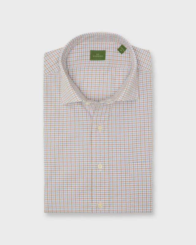 Spread Collar Sport Shirt in Red/Olive/Blue Tattersall Poplin