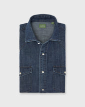 Western Work Shirt In Medium Wash Lightweight Denim