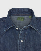 Western Work Shirt In Medium Wash Lightweight Denim