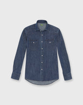Western Work Shirt In Medium Wash Lightweight Denim