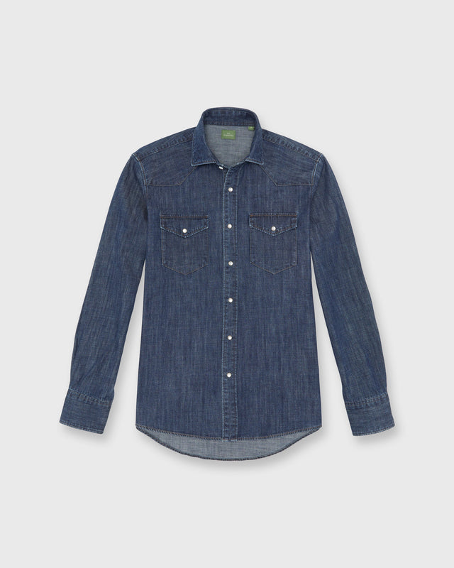 Western Work Shirt In Medium Wash Lightweight Denim