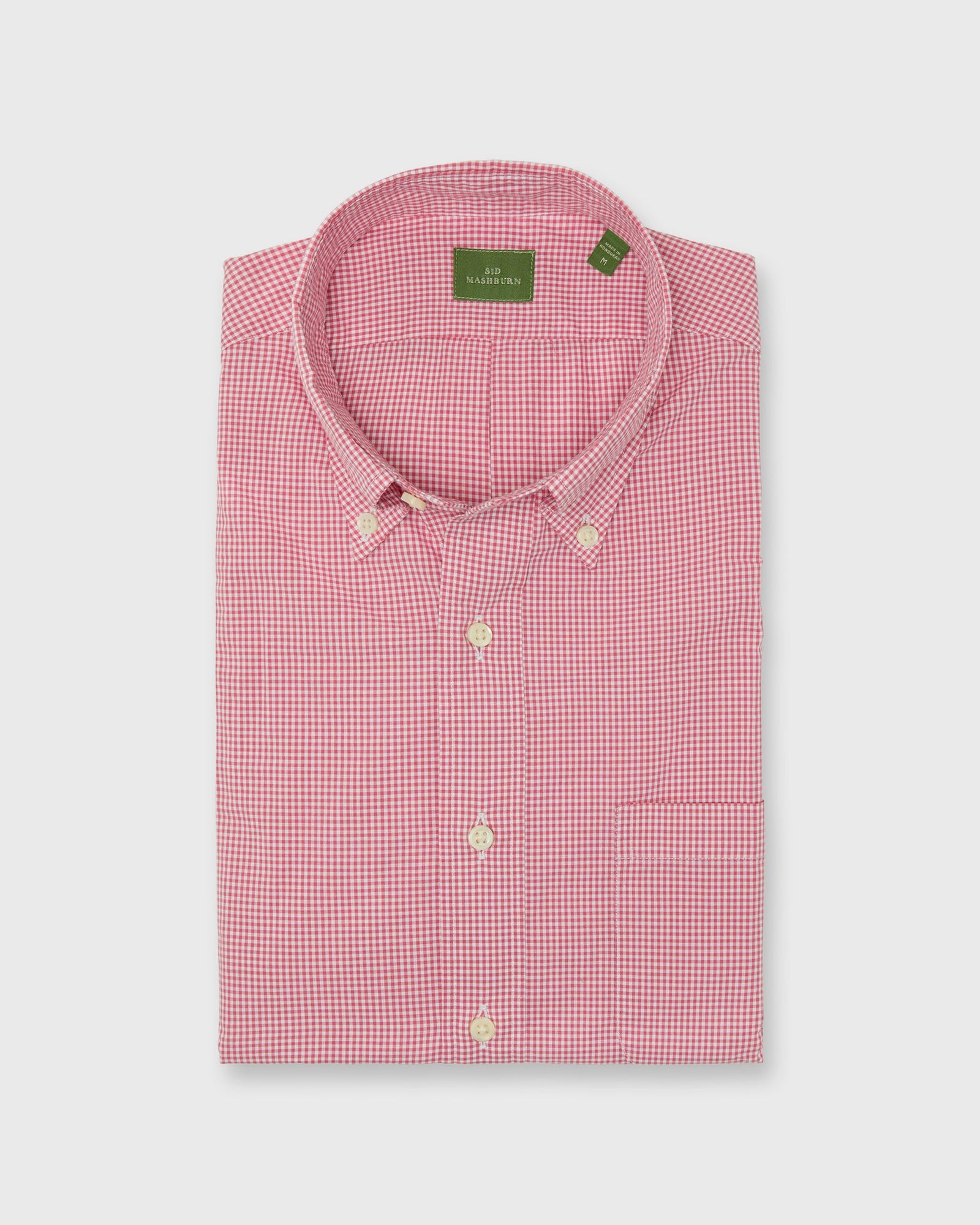 Button Down Sport Shirt In Red Micro Gingham Poplin