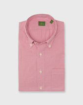 Button Down Sport Shirt In Red Micro Gingham Poplin