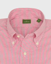 Button Down Sport Shirt In Red Micro Gingham Poplin