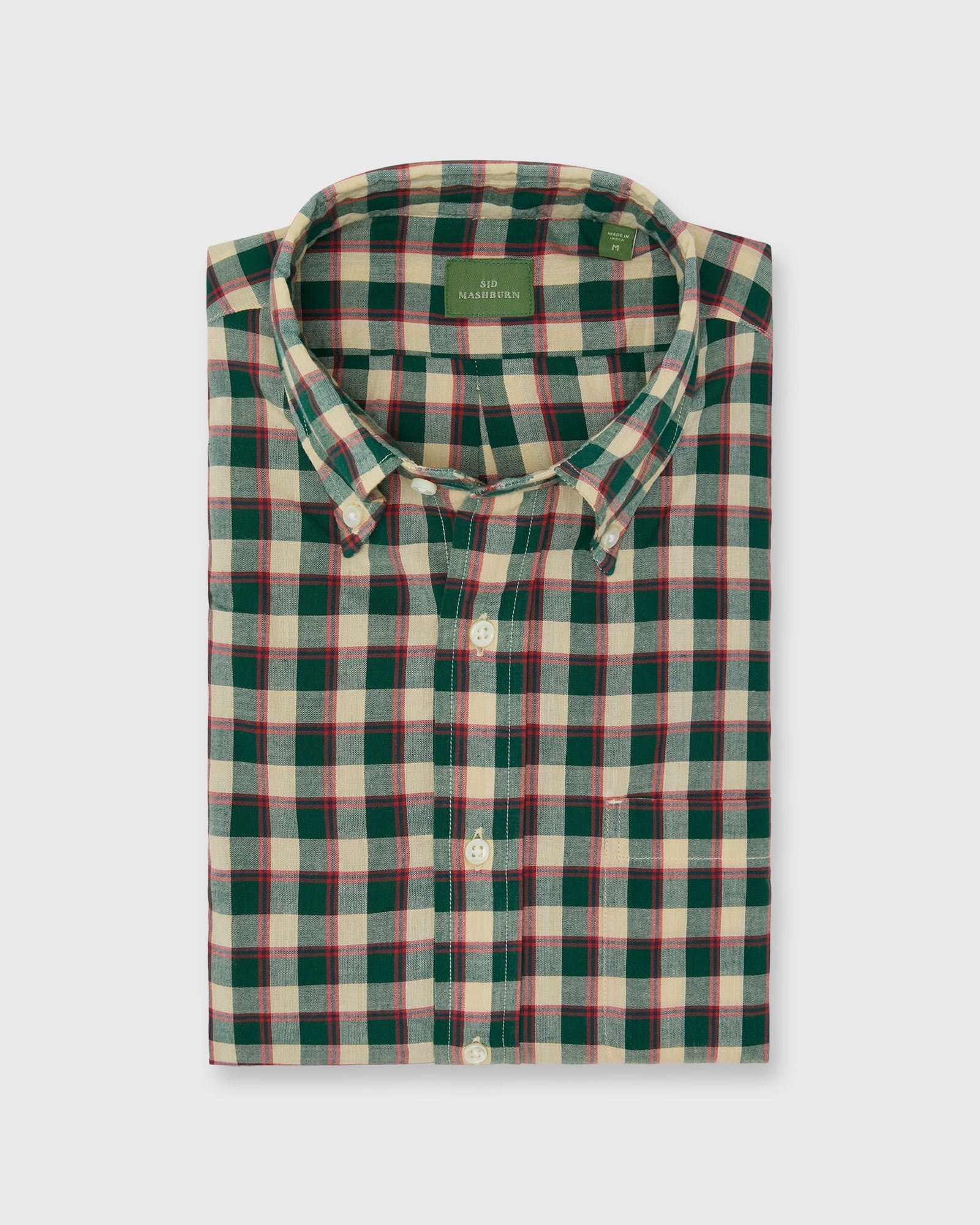 Button Down Sport Shirt In Green Poppy Bone Madras