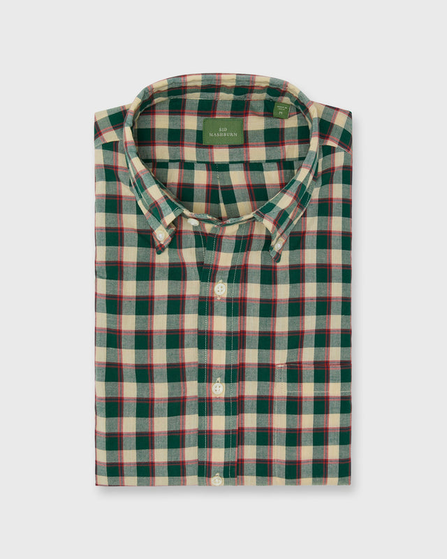 Button Down Sport Shirt In Green Poppy Bone Madras