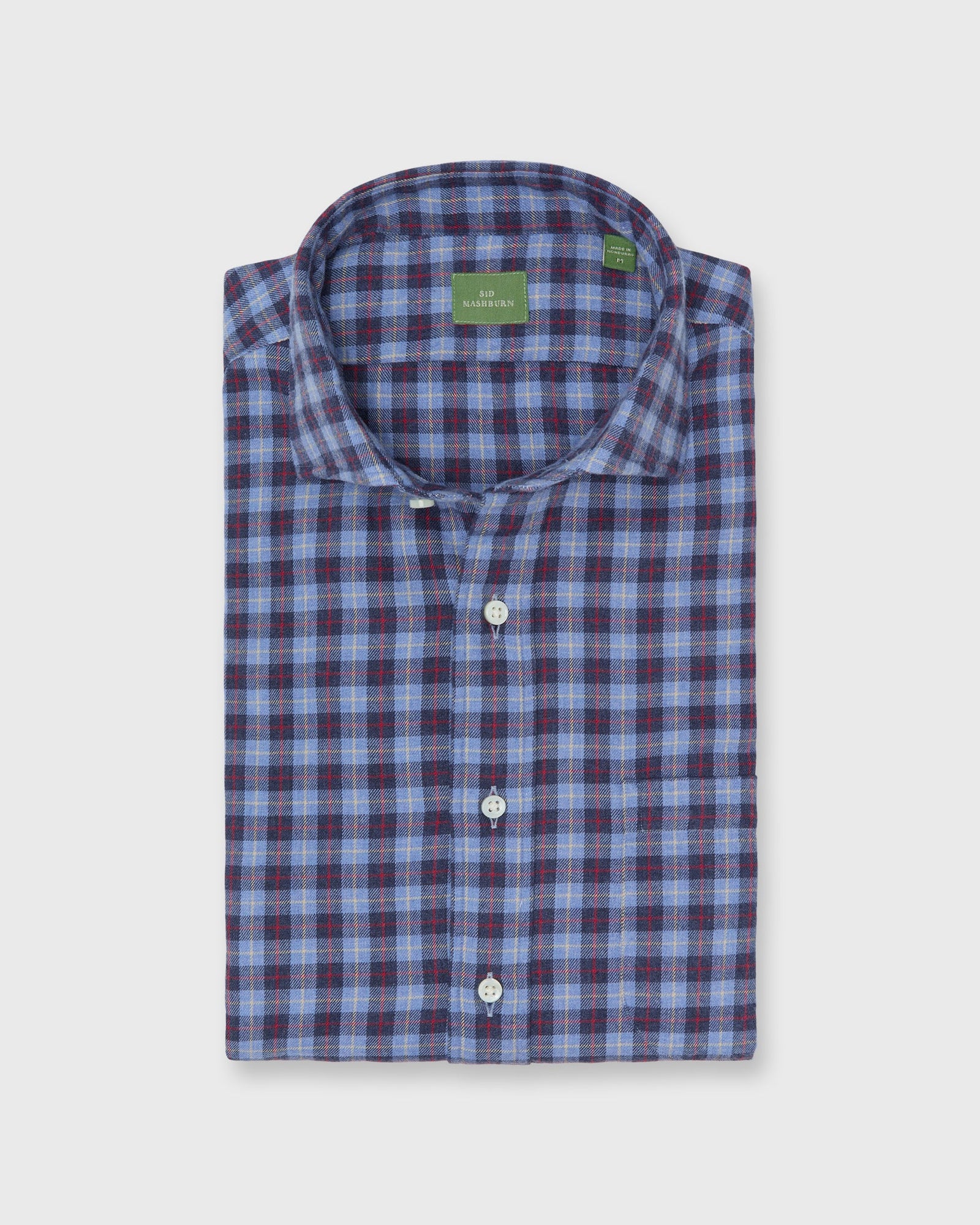 Spread Collar Sport Shirt In Blue Red Plaid Flannel