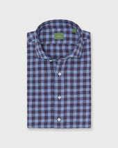 Spread Collar Sport Shirt In Blue Red Plaid Flannel