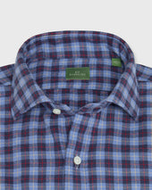 Spread Collar Sport Shirt In Blue Red Plaid Flannel