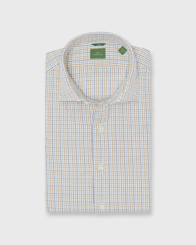 Slim-Fit Spread Collar Sport Shirt in Olive/Ochre/Blue Tattersall Twill