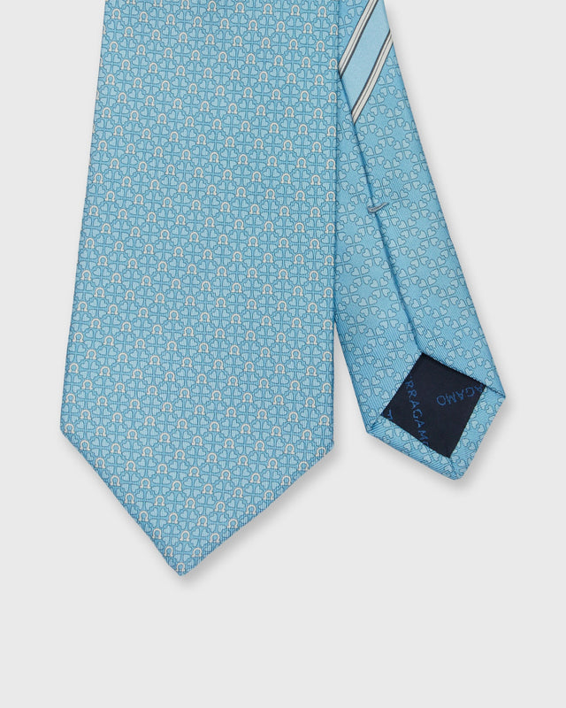 Silk Print Tie in Blue Gancini Foulard