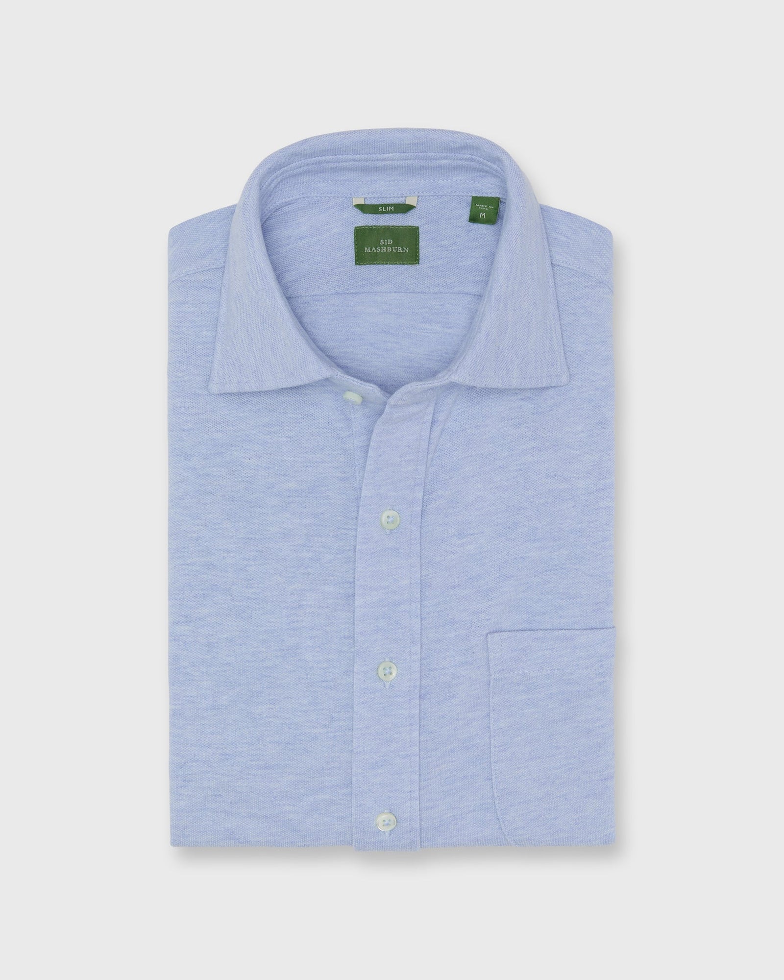 Knit Slim Fit Spread Collar Shirt In Heather Pale Pique