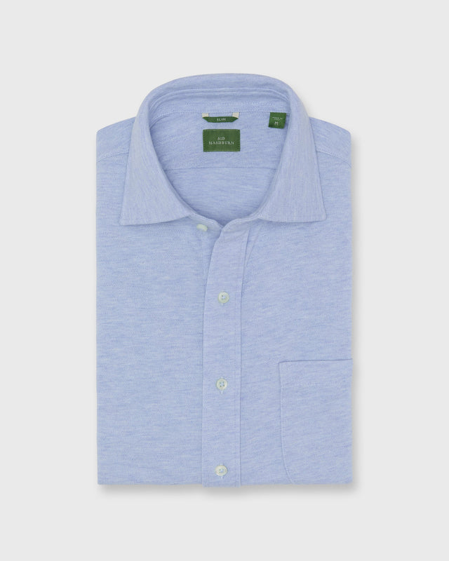 Knit Slim Fit Spread Collar Shirt In Heather Pale Pique