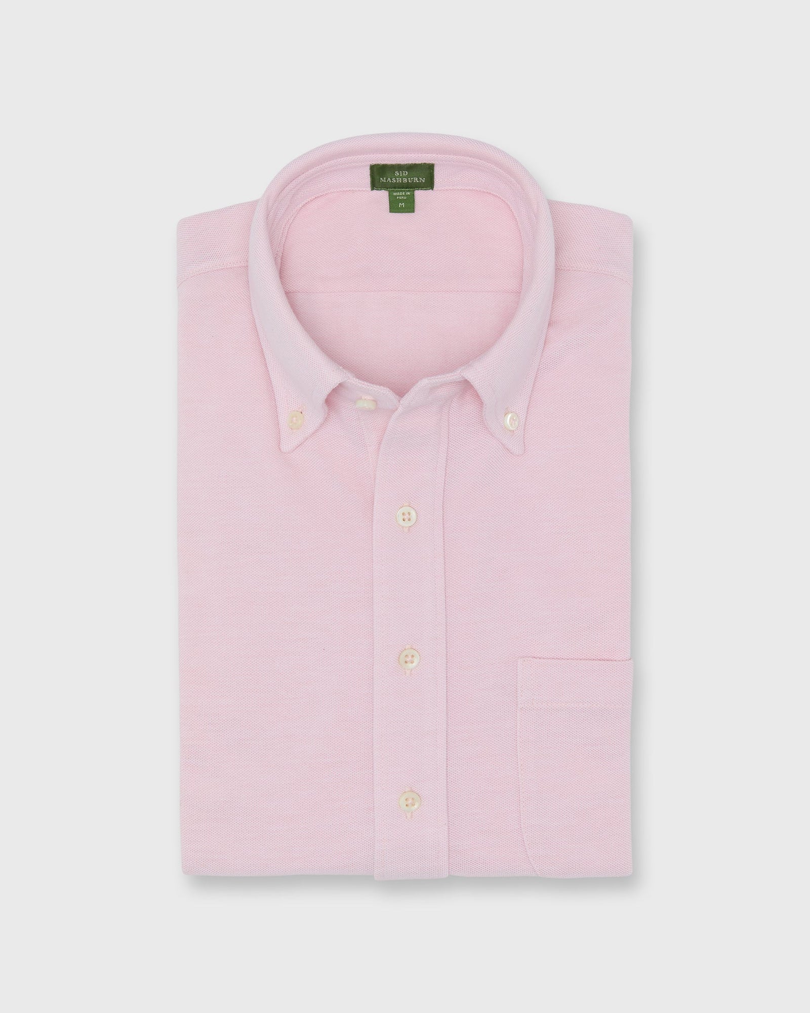 Knit Button Down Popover In Pink Oxford Pima Pique