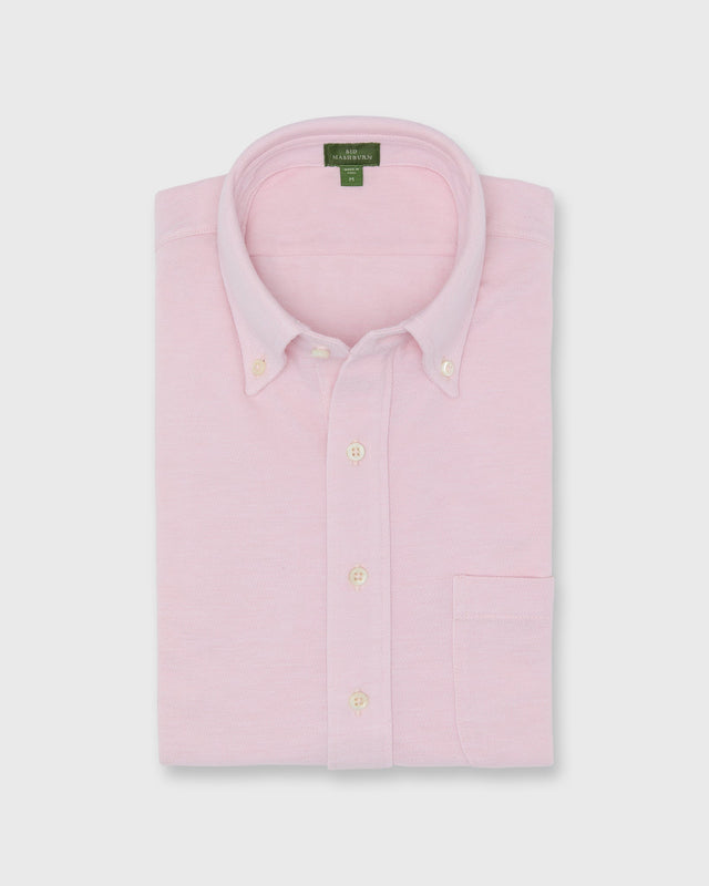 Knit Button Down Popover In Pink Oxford Pima Pique