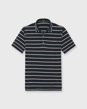 Short Sleeved Polo In Navy Peach Green Stripe Pima Pique