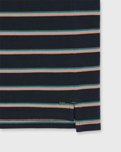 Short Sleeved Polo In Navy Peach Green Stripe Pima Pique