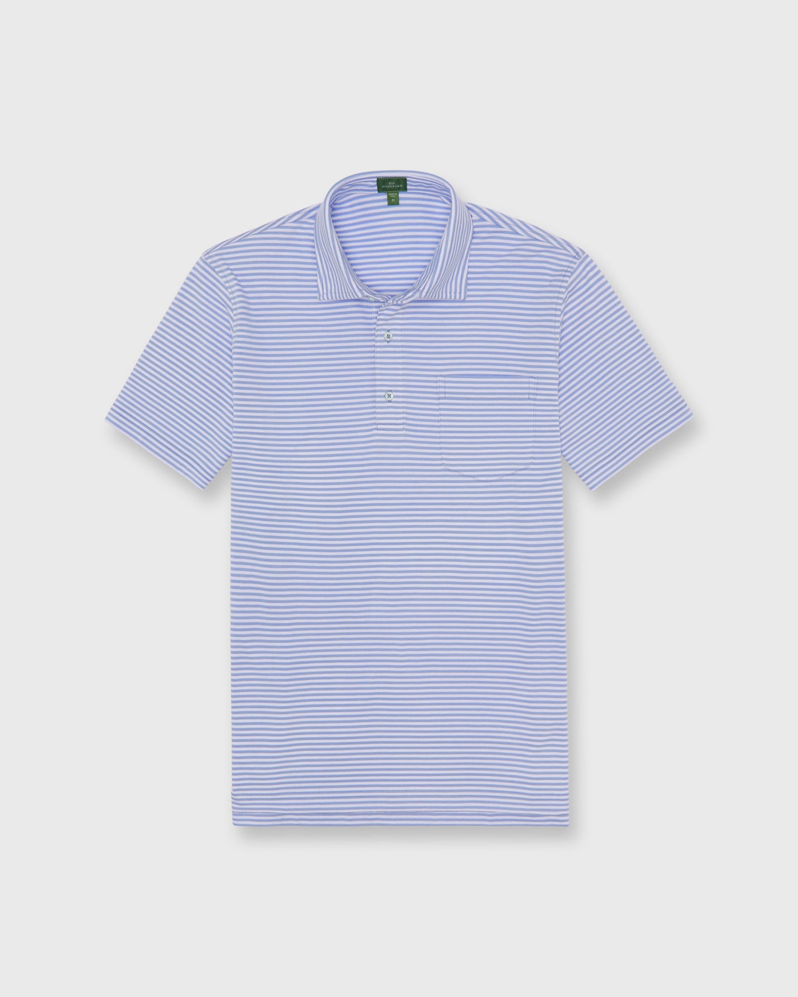Short Sleeved Polo In Light White Stripe Pima Jersey