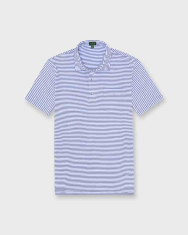 Short Sleeved Polo In Light White Stripe Pima Jersey