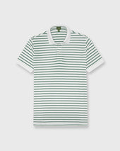 Court Polo In White Heather Green Stripe Pima Pique