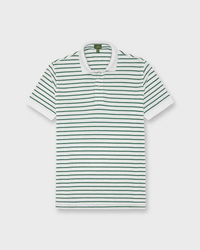 Court Polo In White Heather Green Stripe Pima Pique
