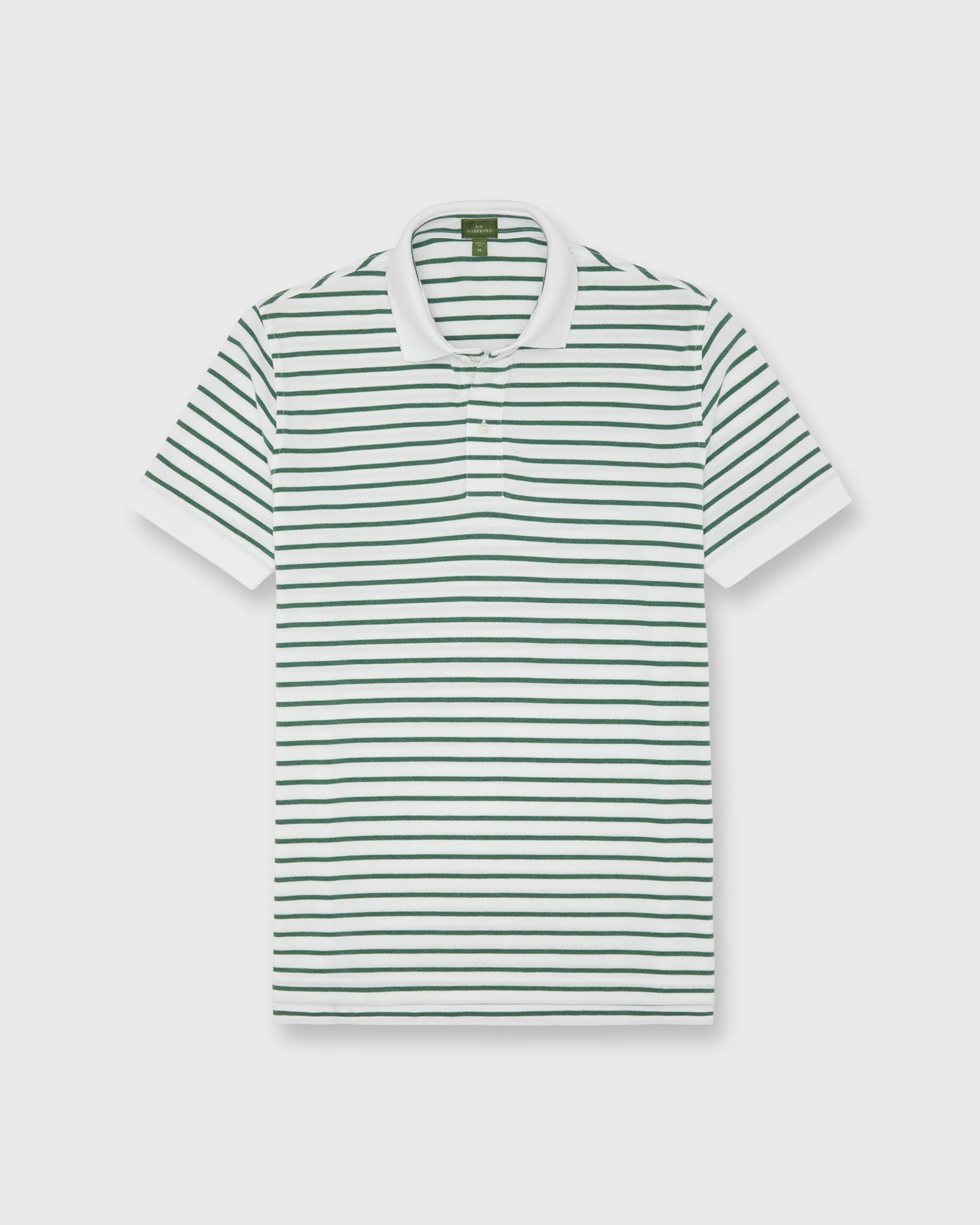Court Polo in White/Heather Green Stripe Pima Pique