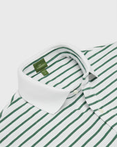 Court Polo In White Heather Green Stripe Pima Pique