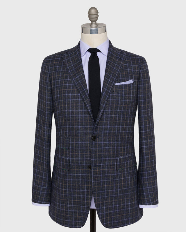 Virgil No 3 Jacket In Charcoal Mocha Plaid Hopsack