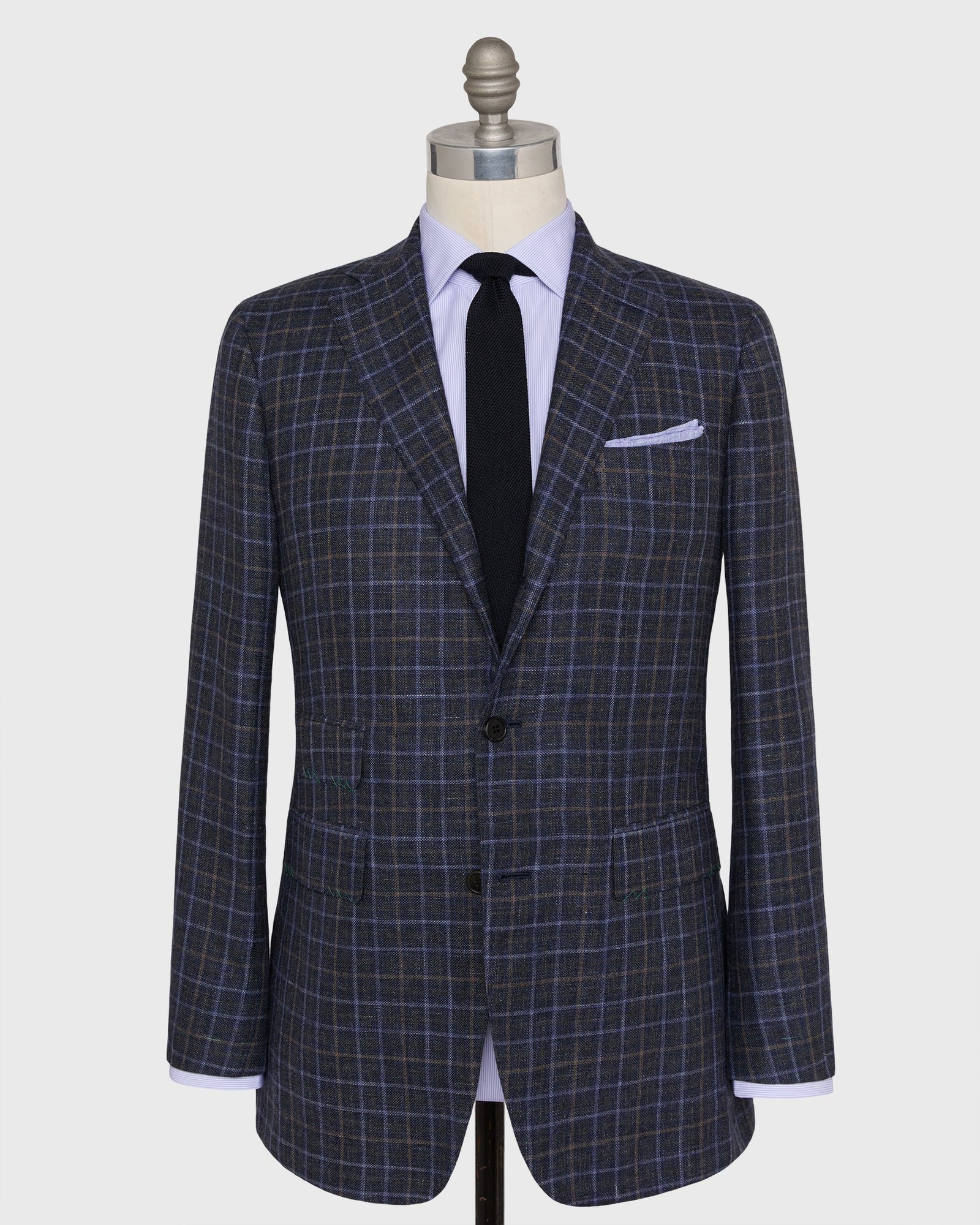 Virgil No. 3 Jacket in Blue/Charcoal/Mocha Plaid Hopsack