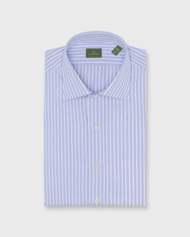 Spread Collar Dress Shirt In Sky White Stripe Poplin