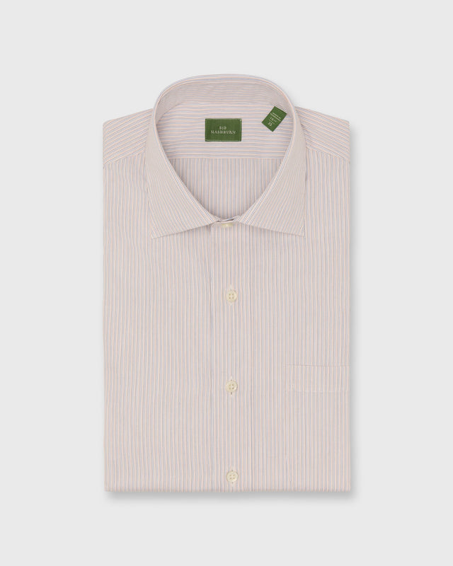 Spread Collar Dress Shirt In Coral Sky Brown Hairline Stripe Poplin