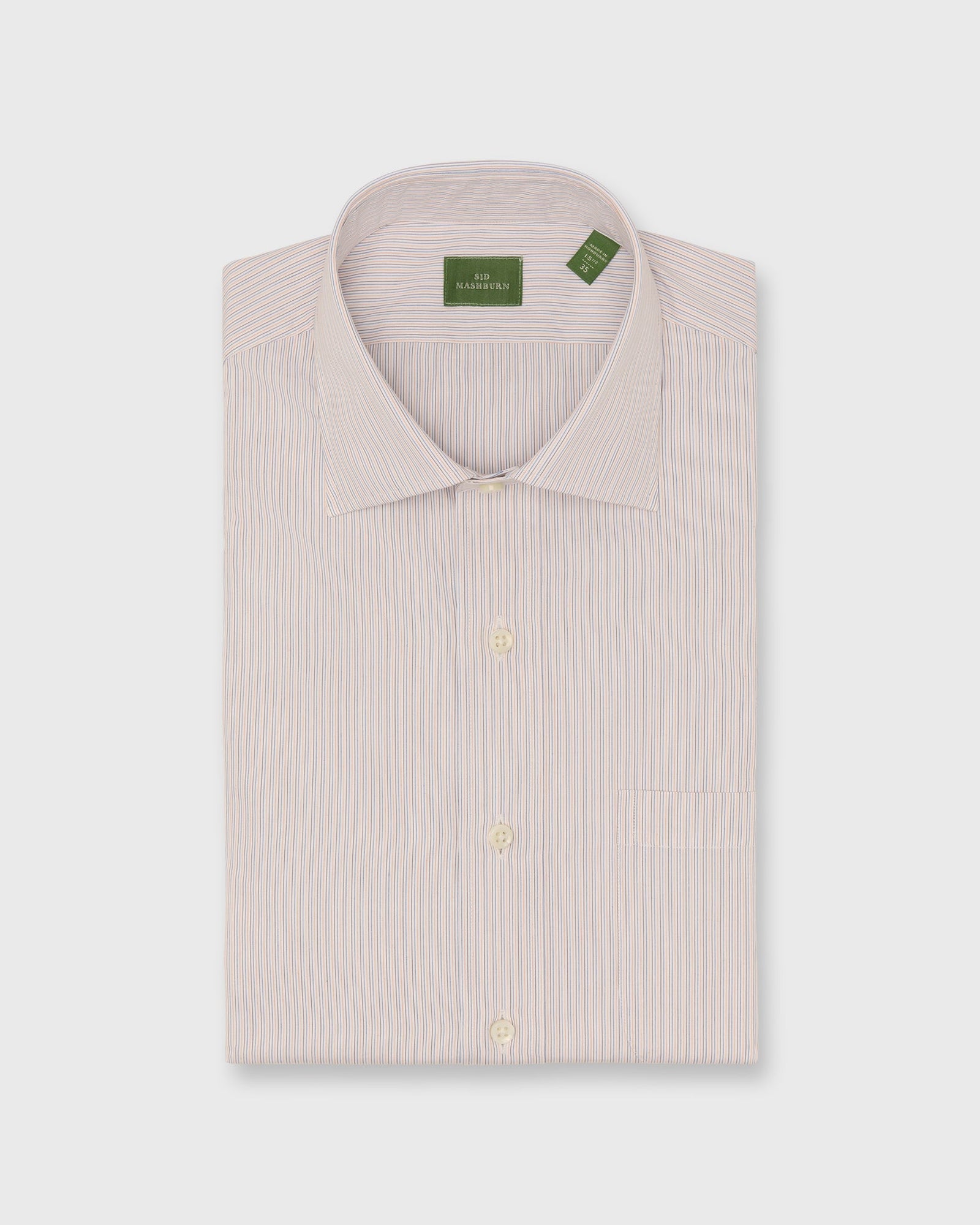 Spread Collar Dress Shirt in Coral/Sky/Brown Hairline Stripe Poplin