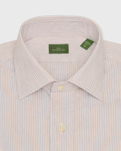Spread Collar Dress Shirt In Coral Sky Brown Hairline Stripe Poplin