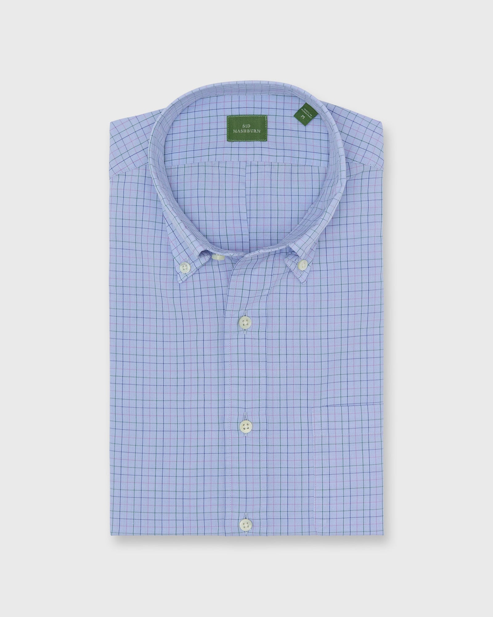 Button Down Sport Shirt In Sky Green Tattersall Cotolino