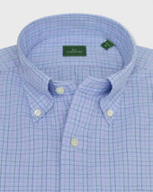 Button Down Sport Shirt In Sky Green Tattersall Cotolino