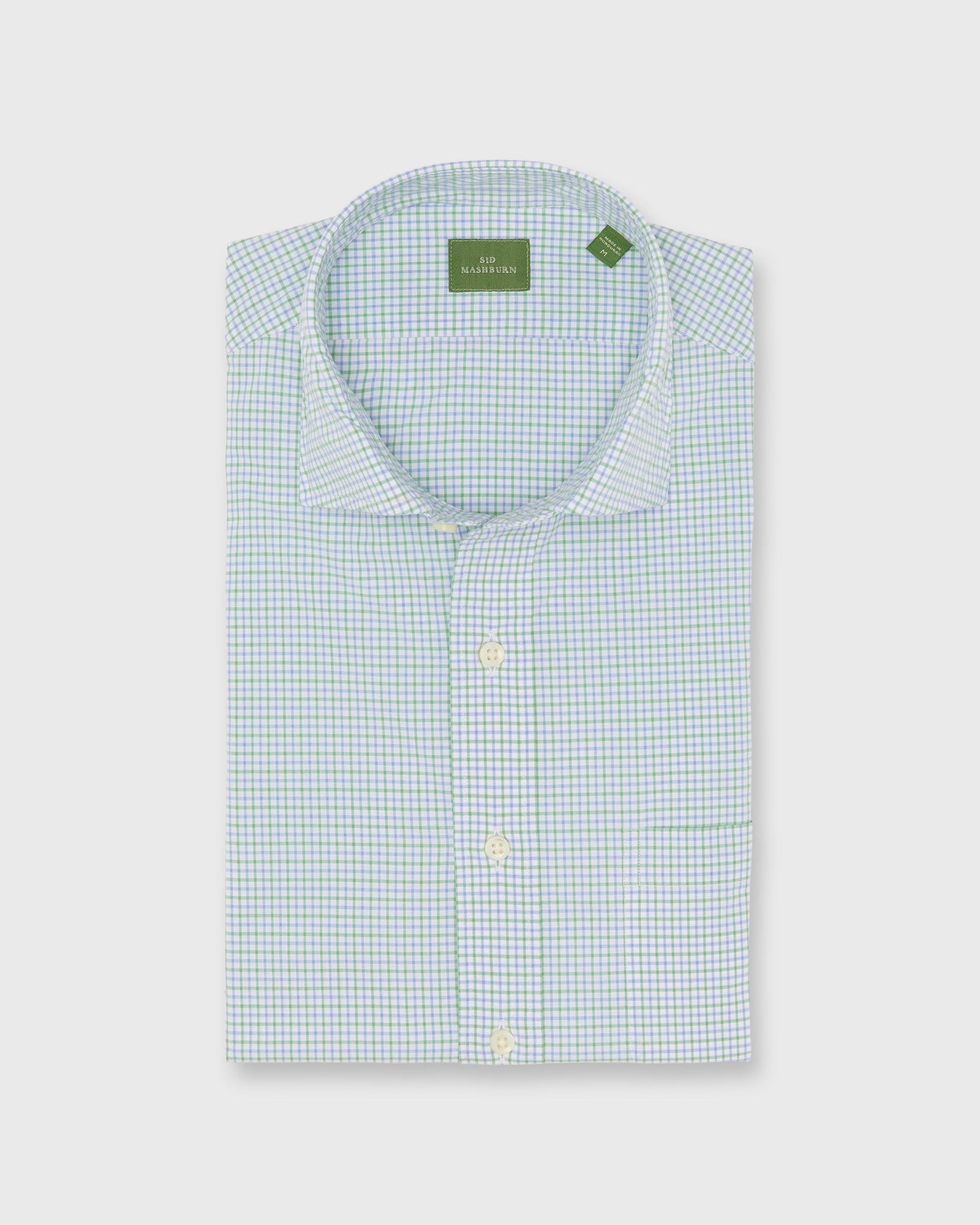 Spread Collar Sport Shirt In Grass Sky Tattersall Poplin
