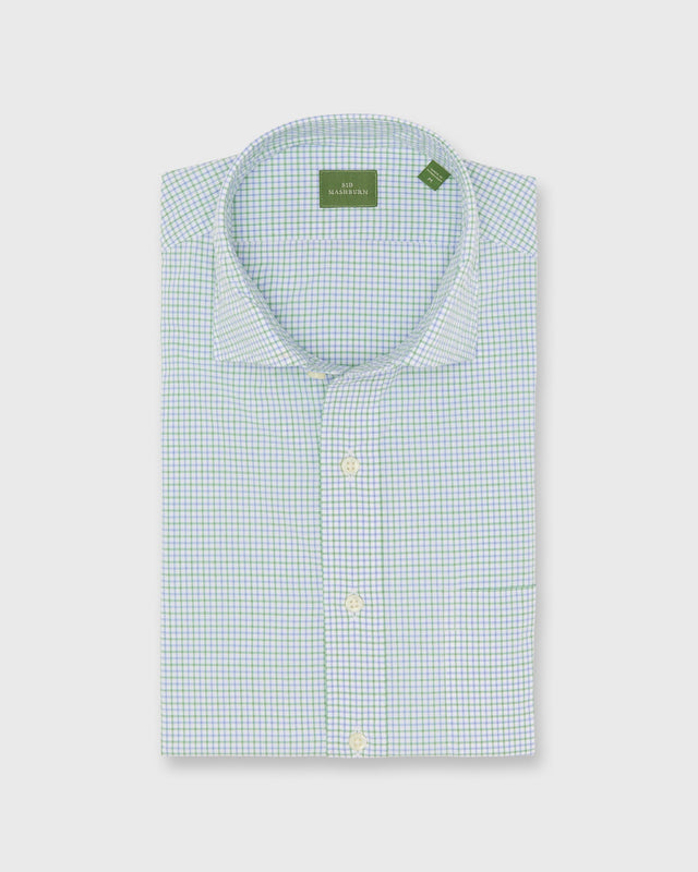 Spread Collar Sport Shirt In Grass Sky Tattersall Poplin
