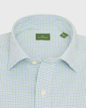 Spread Collar Sport Shirt In Grass Sky Tattersall Poplin