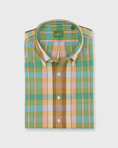 Button Down Sport Shirt In Mango Green Brown Madras
