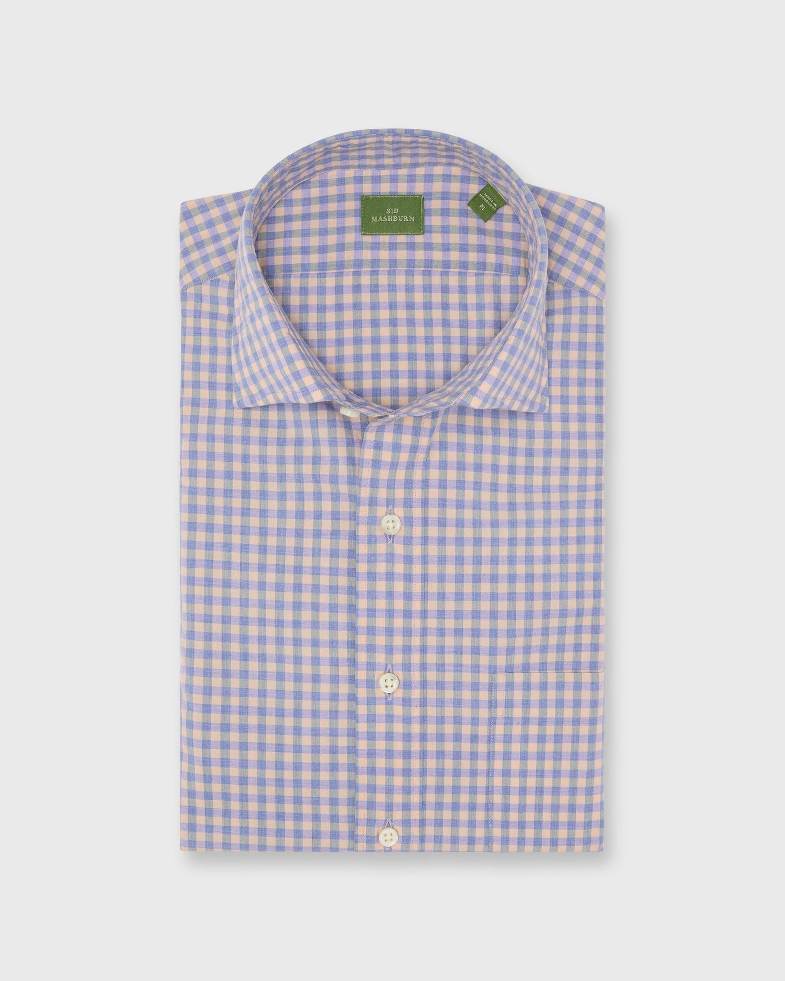 Spread Collar Sport Shirt In Heather Mango Gingham Poplin