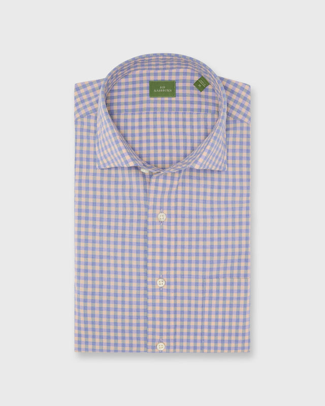 Spread Collar Sport Shirt in Heather Sky/Mango Gingham Poplin