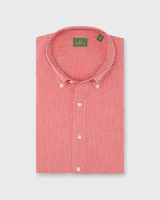 Button Down Sport Shirt In Coral Shadow Stripe Poplin