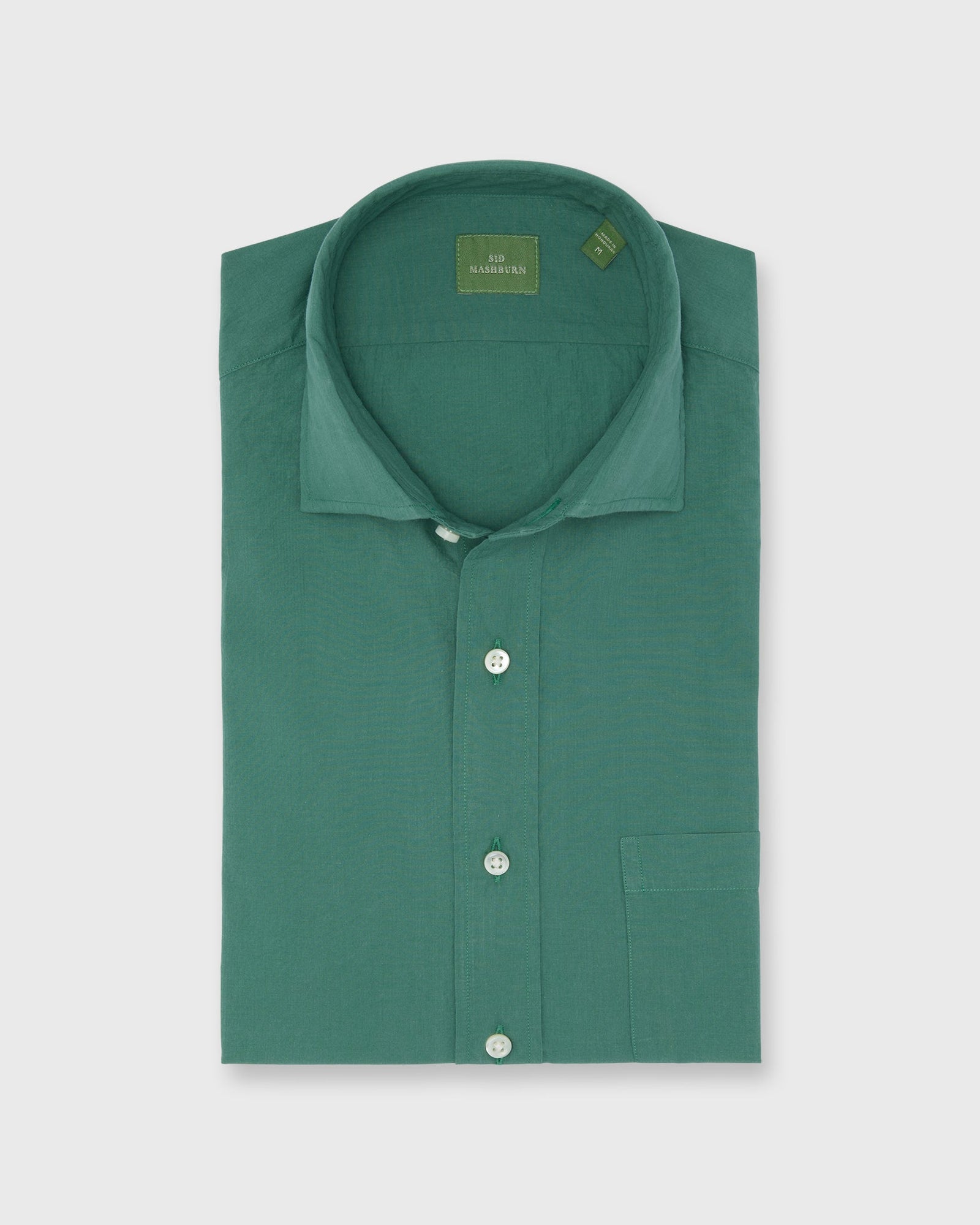 Spread Collar Sport Shirt In Green Shadow Stripe Poplin