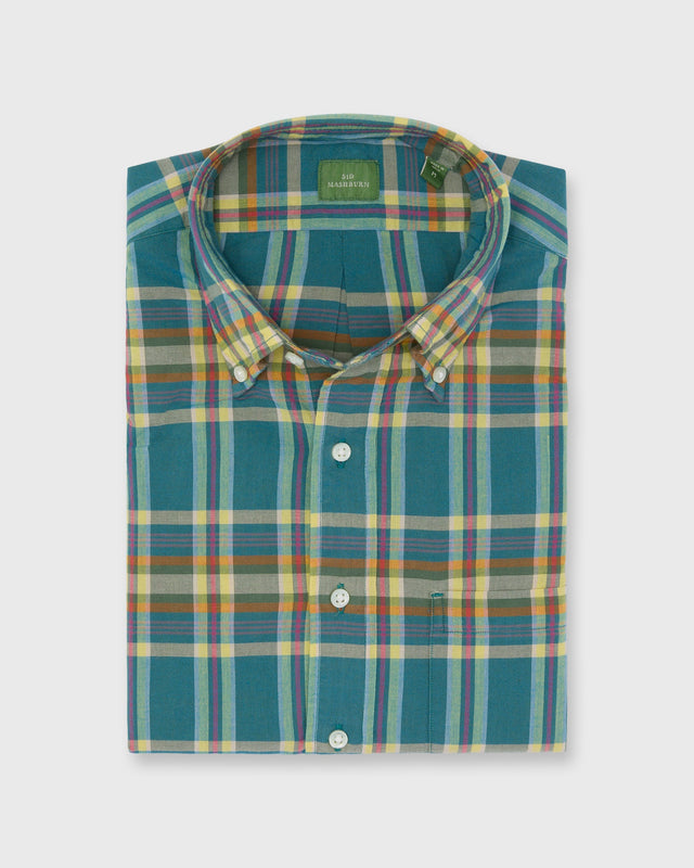 Button Down Sport Shirt In Bluegrass Berry Madras