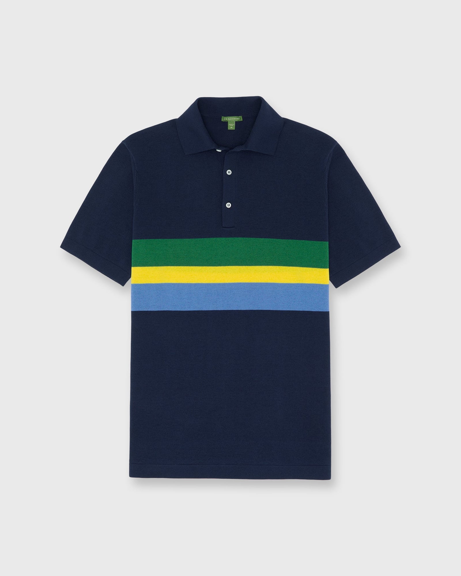 Rally Polo Sweater In Green Gold Stripe Cotton