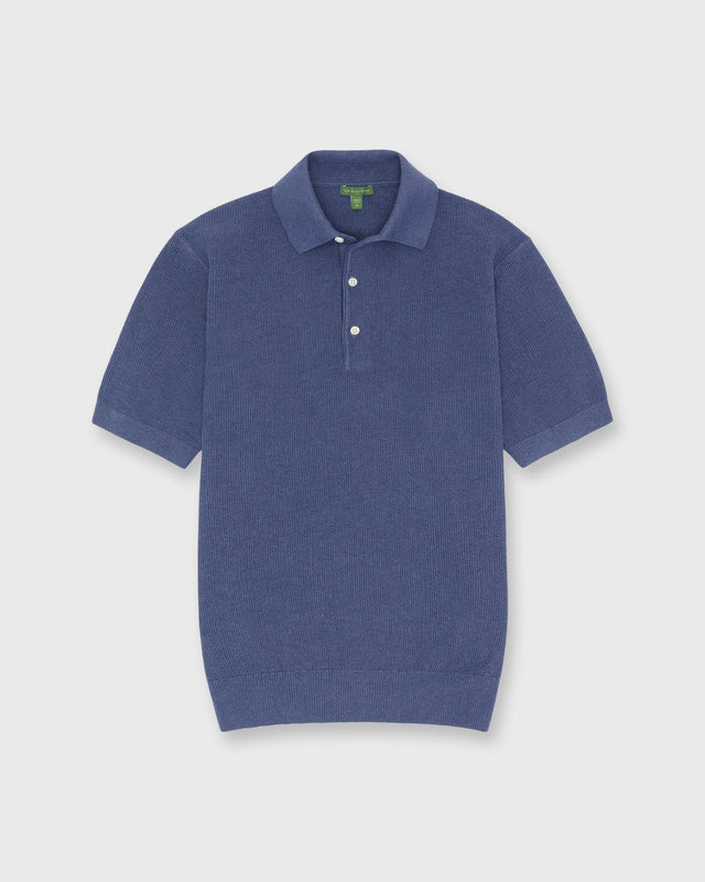 Textured Hyannis Polo Sweater in Worn Denim Cotton/Linen