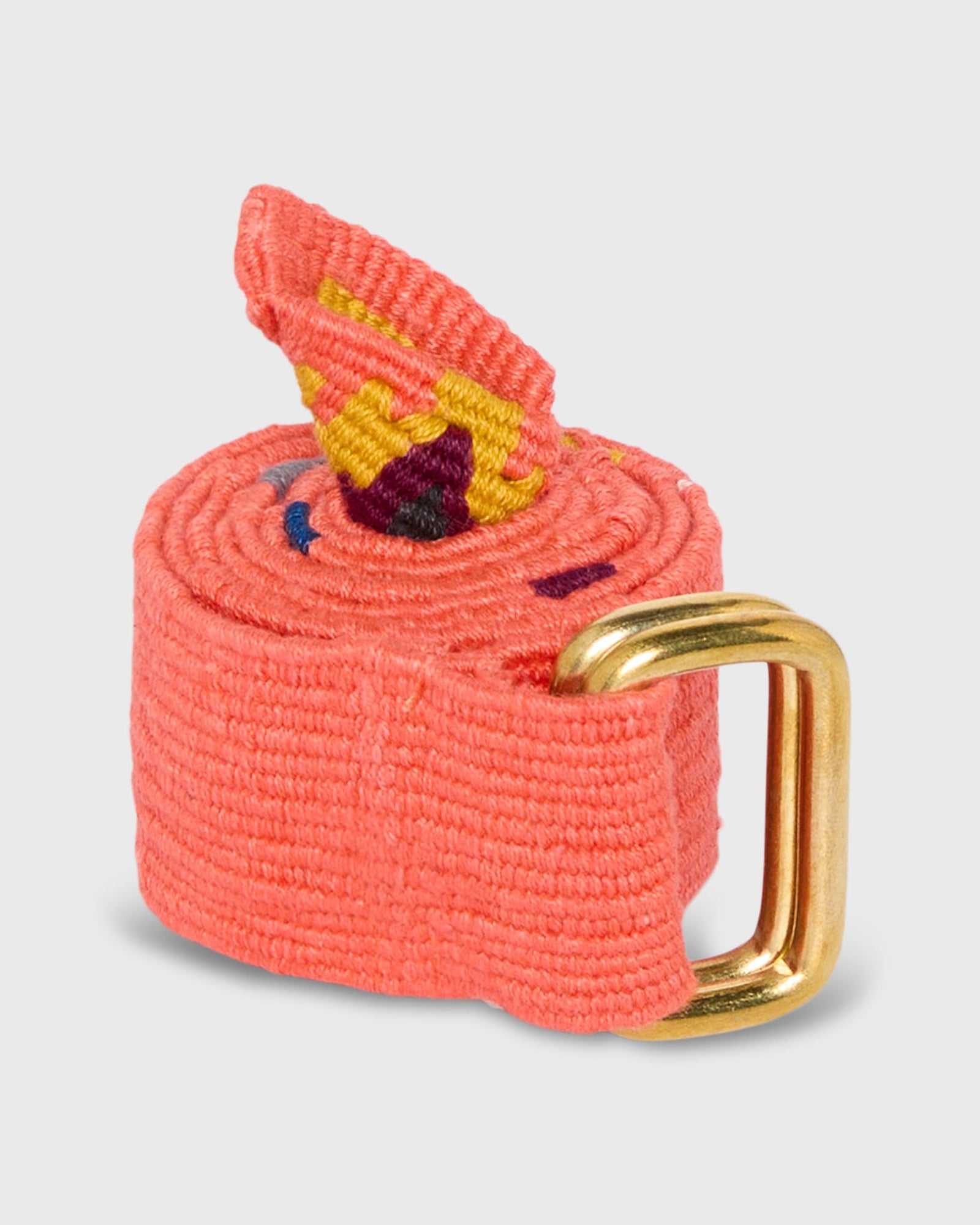 Hand Loomed D Ring Belt In Coral Tribal