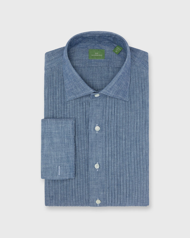 French Cuff Pleated Bib Front Tuxedo Shirt In Extra Light Washed
