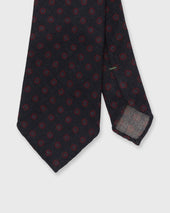 Wool Print Tie In Navy Red Steel Flower