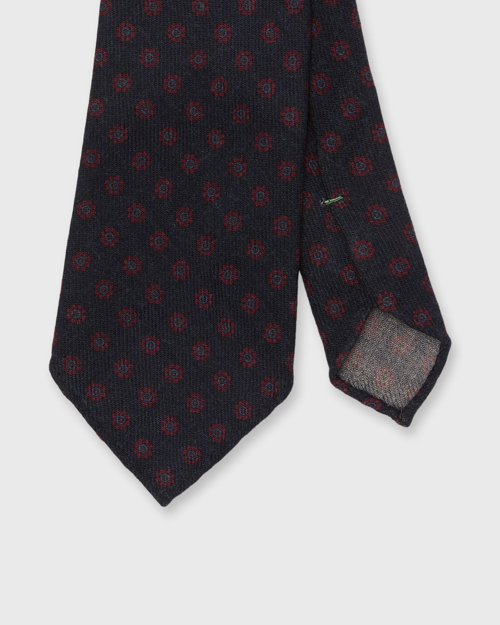 Wool Print Tie in Navy/Red/Steel Flower